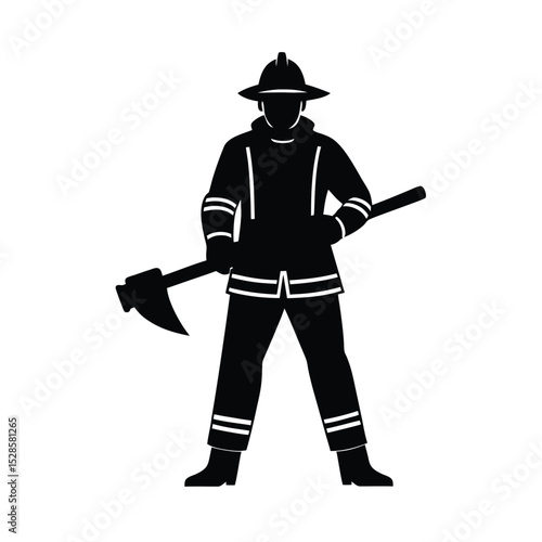Firefighter with axe vector silhouette