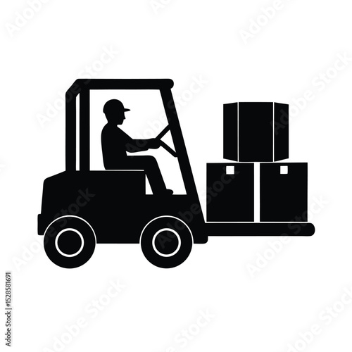 Forklift operator with crates vector silhouette