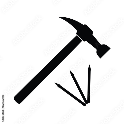 Hammer and nails vector silhouette
