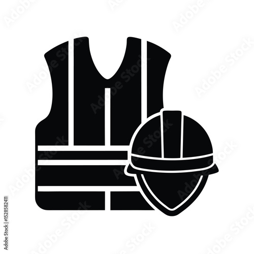 Helmet and safety vest vector silhouette