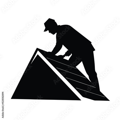 Roofer placing shingles vector silhouette