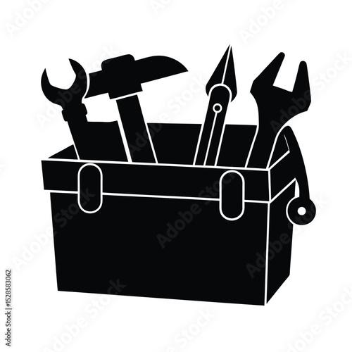 Toolbox with tools sticking out vector silhouette