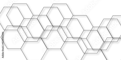 Abstract seamless geometric background with interconnected  hexagons outlined in thin gray lines on a white backdrop. Clean, modern, and minimalistic, suitable for tech, scientific, or architectural