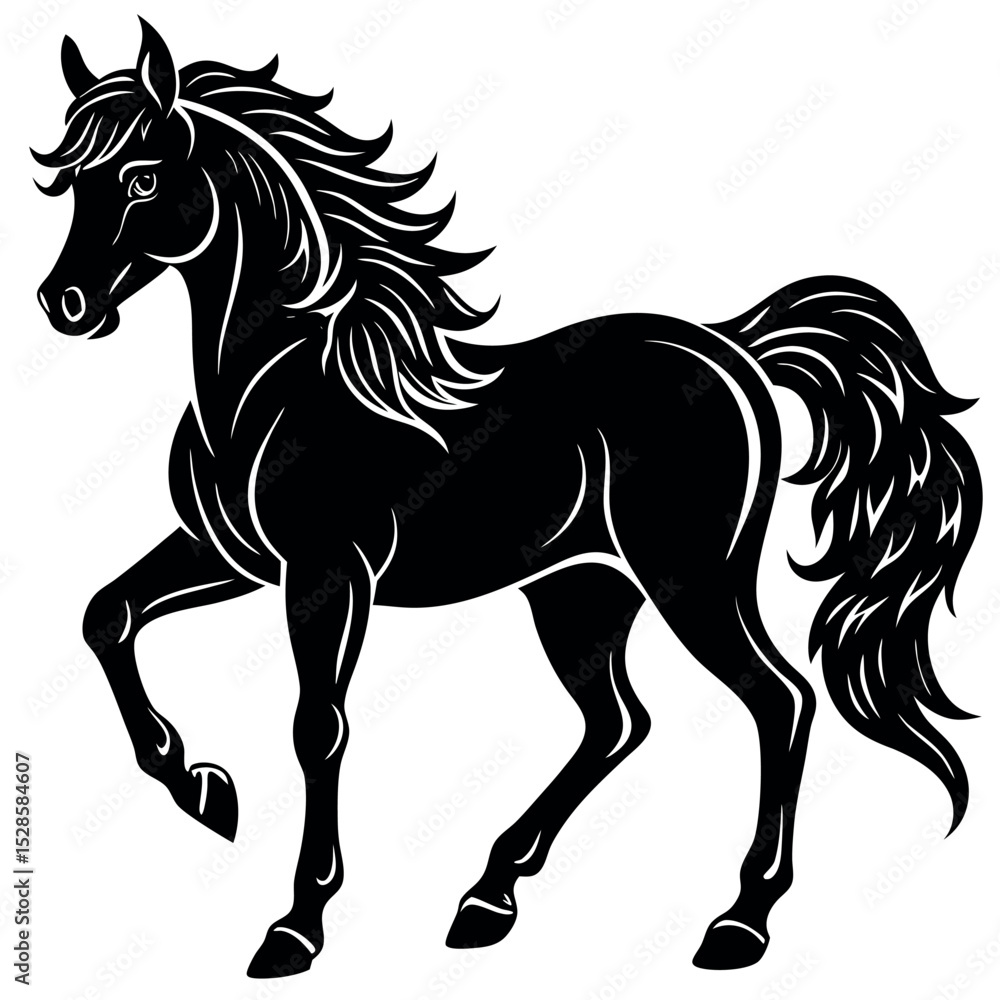 Obraz premium Black horse silhouette vector illustration .