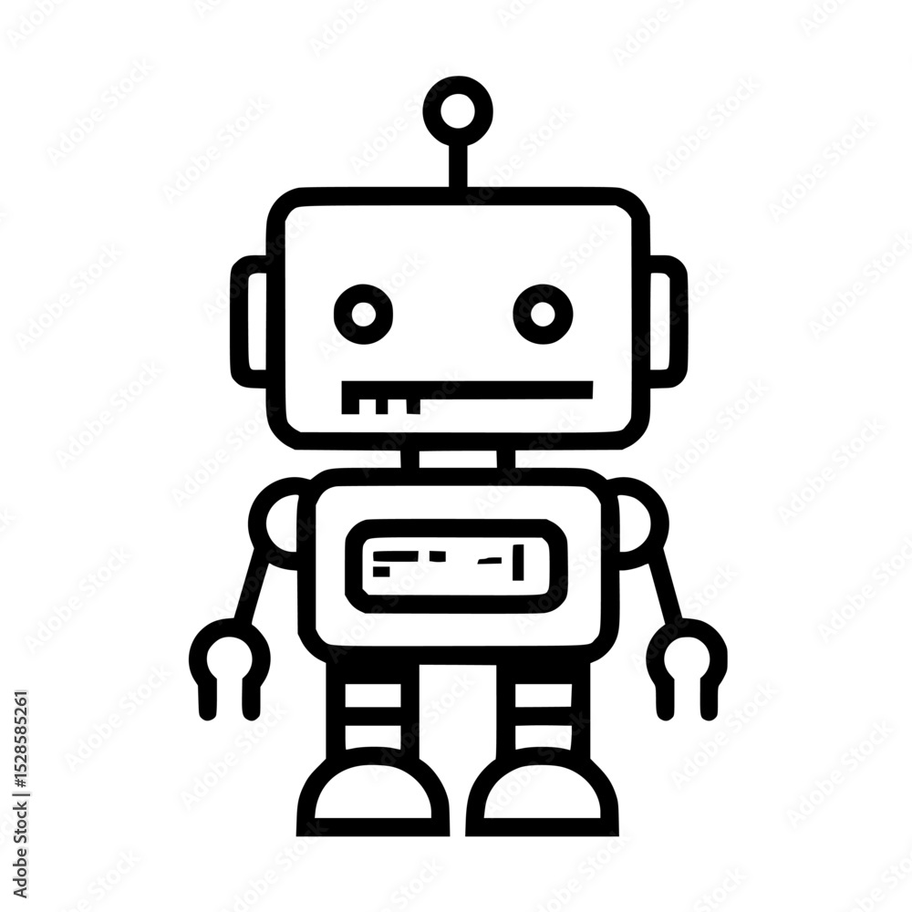 Fototapeta premium A simple line drawing of a friendly cartoon robot.