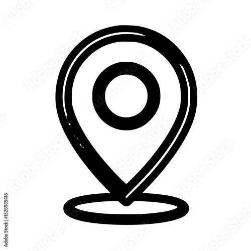 Hand-drawn location pin icon in black and white, pointing downwards, with a circle inside. Free Download Hand-drawn location pin icon in black and white, pointing downwards, with a circle inside. - GFXLoad