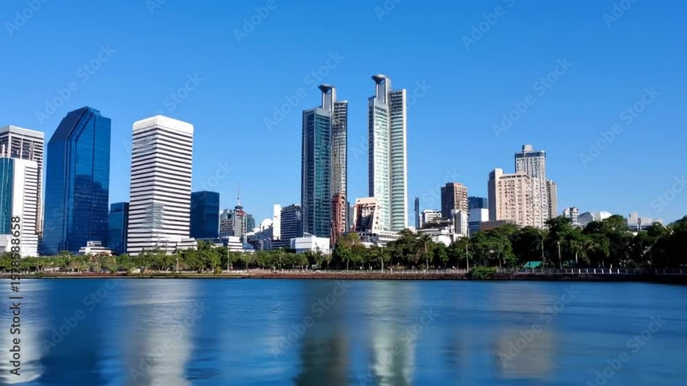 Cityscape view of Bangkok Thailand with modern buildings reflecting in water Cityscape view of Bangkok Thailand with modern buildings reflecting in water