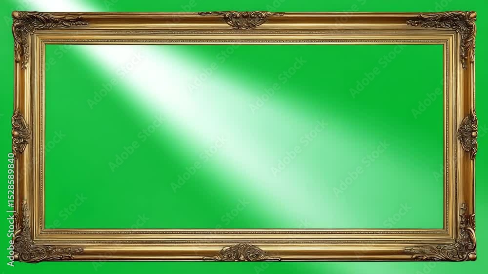 Ornate gold picture frame on a solid green background