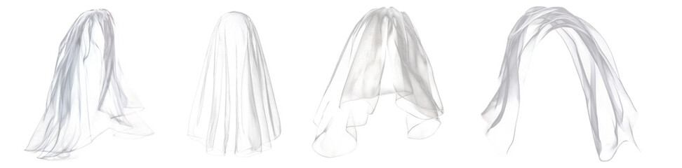 White shoulder-length bridal veil with soft flowing texture, lightweight tulle material, isolated on transparent background, ideal for wedding design, product mockups, or fashion catalogs