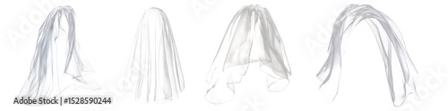 White shoulder-length bridal veil with soft flowing texture, lightweight tulle material, isolated on transparent background, ideal for wedding design, product mockups, or fashion catalogs