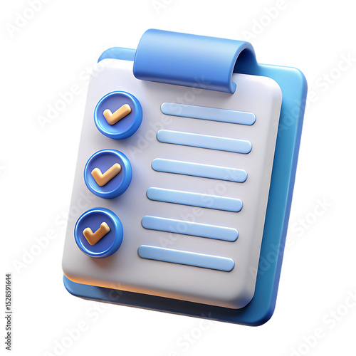 3d render checklist app icon isolated on a white background