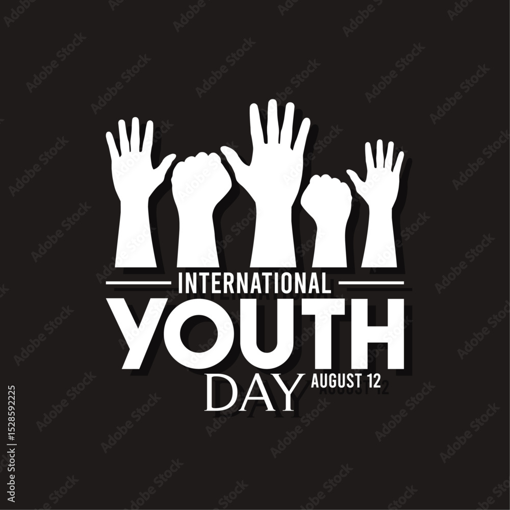 Obraz premium International youth day design on black background. August 12. Flat design vector illustration.