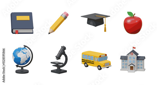 Back to school education elements vector illustration with book pencil bus globe and school building icon set