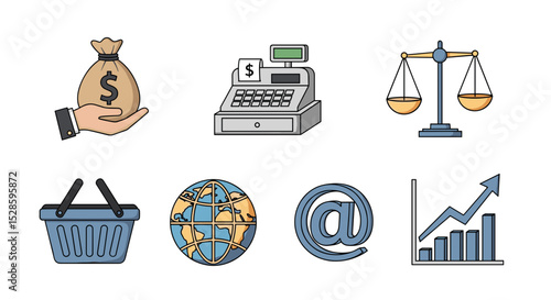 Financial business elements global market growth money investment and online shopping vector illustration