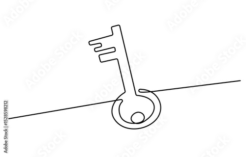 key continuous one line drawing, Key one line continuous drawing. Home key continuous one line illustration. Vector minimalist linear illustration, continuous line drawing of key vector illustration.