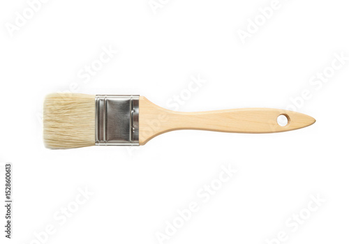 Paint brush with wooden handle isolated on transparent background