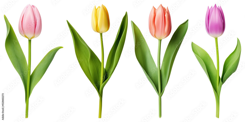 Obraz premium PNG Colorful tulip flowers in bloom, element set on transparent background