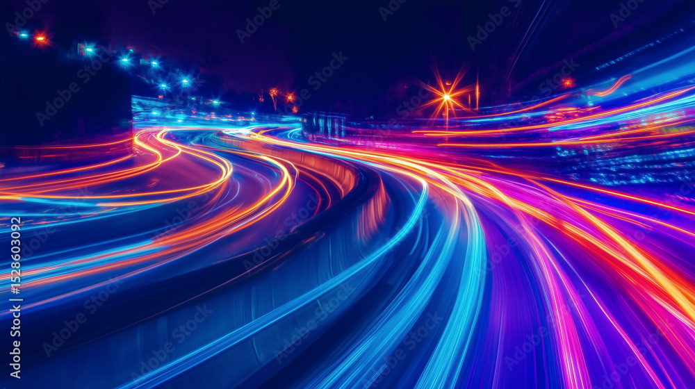 Neon lights blaze, creating abstract glowing trails and bright streaks in this HD night photography. Neon lights blaze, creating abstract glowing trails and bright streaks in this HD night photography.