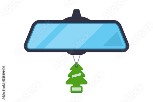 Car rear view mirror with key fob. flat illustration.