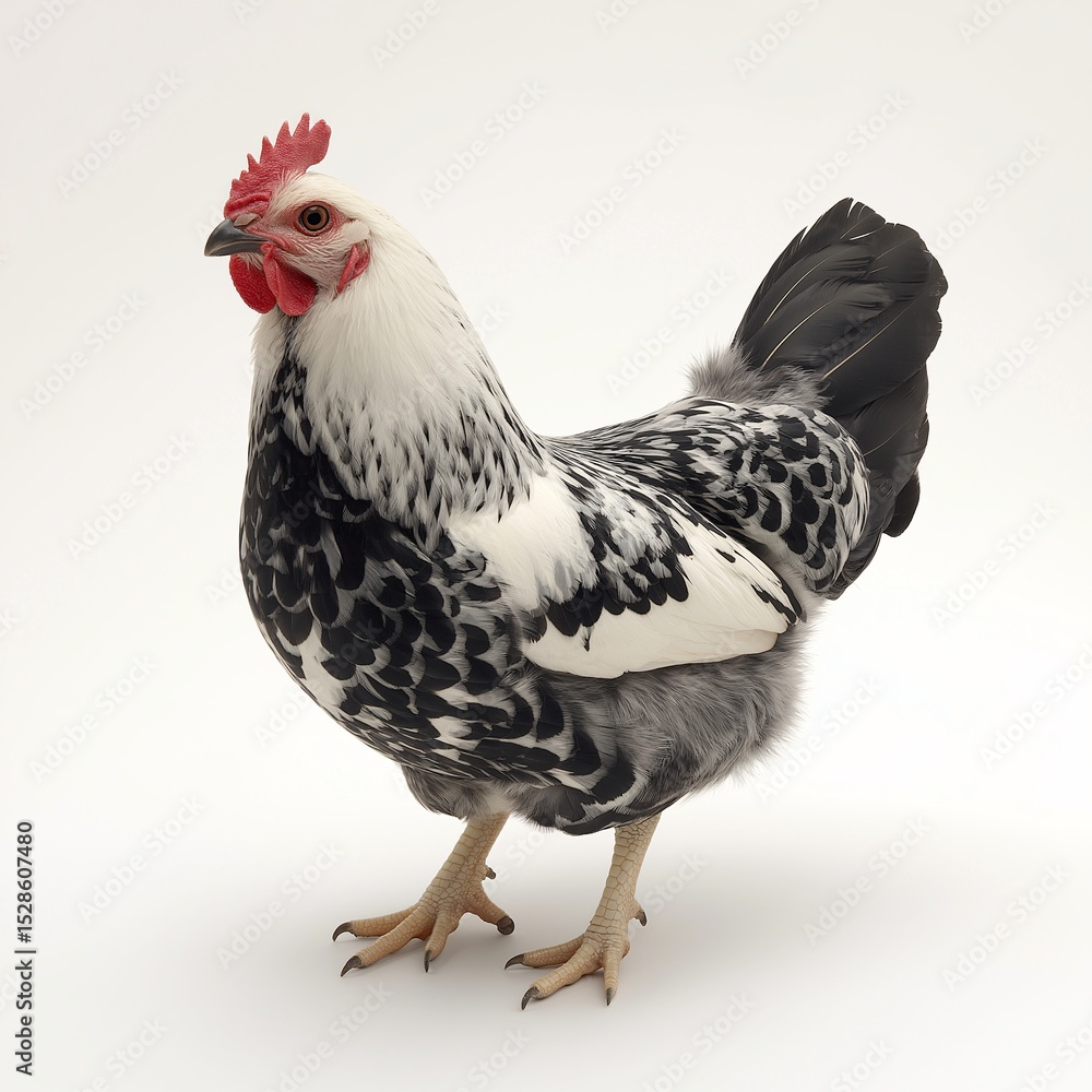 Fototapeta premium Black and White Chickens. Exploring Chicken Breeds and Poultry Farming in Rural Habitats