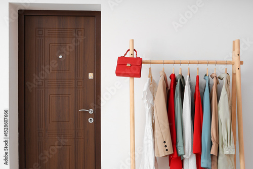 Wooden rack with stylish fe...