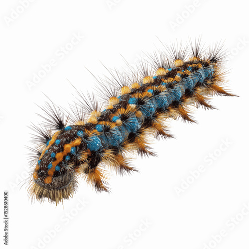 Vibrant Blue and Orange Fuzzy Caterpillar Close-Up