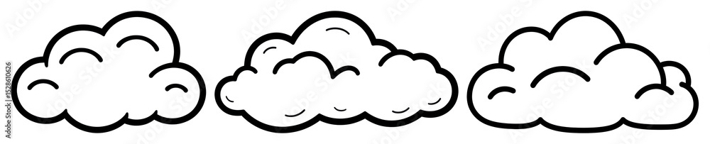 Naklejka premium PNG Hand-drawn whimsical cloud illustrations, element set on transparent background