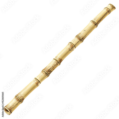 Long Single Piece of Bamboo, Isolated on Green