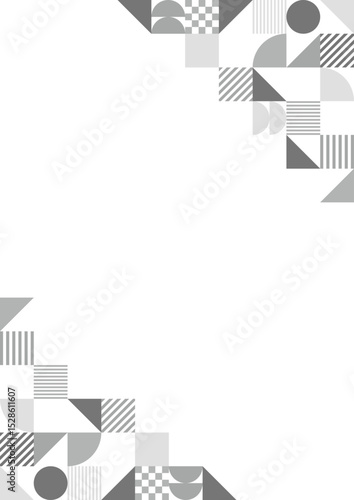 幾何学　メンフィス　フレーム　縦　グレー　灰色