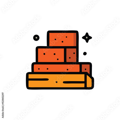 Stacked bricks in an orange crate, simple illustration.
