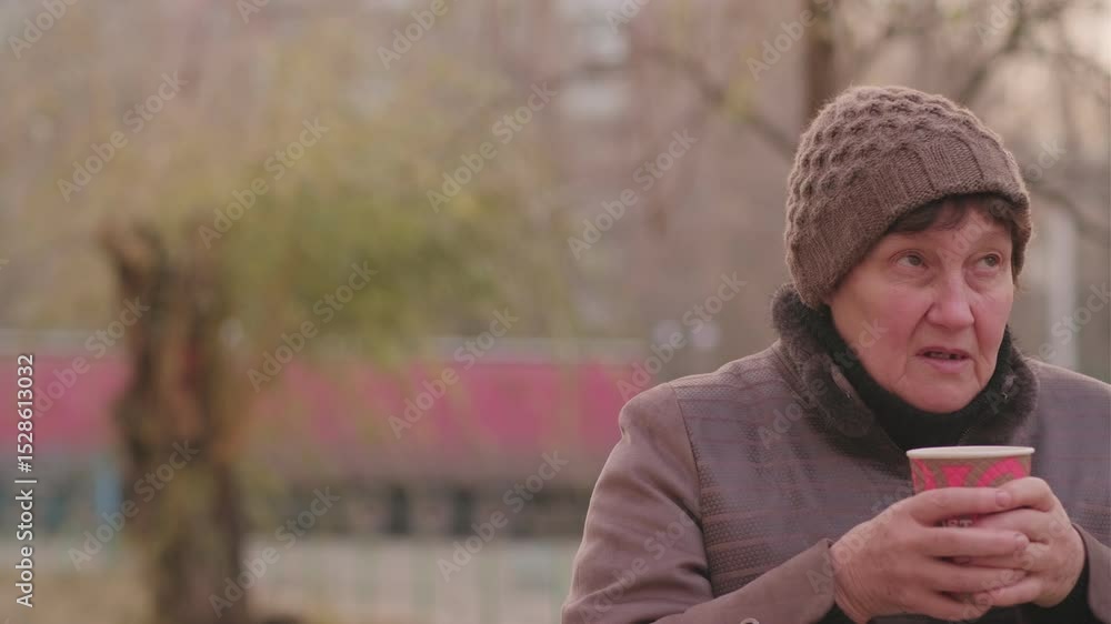 Thoughtful woman in knitted hat enjoys a quiet moment outdoors in early spring Thoughtful woman in knitted hat enjoys a quiet moment outdoors in early spring