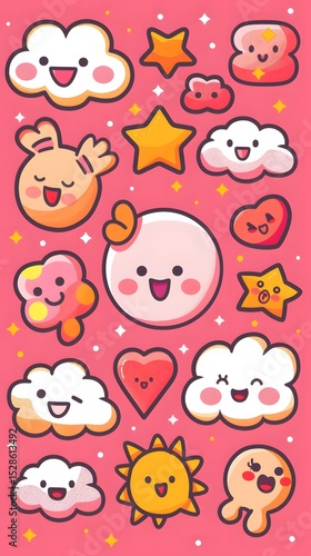 A playful kawaii style wallpaper with pastel colored 