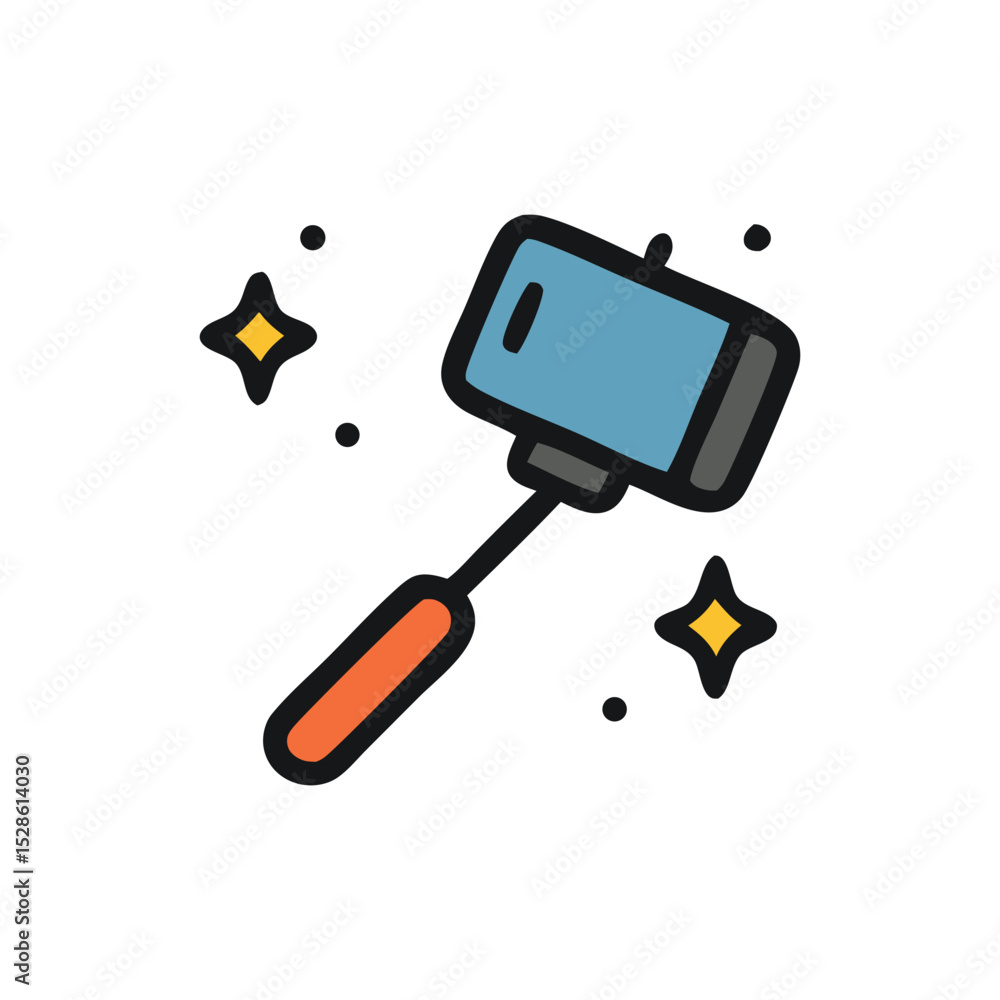 Simple line art illustration of a selfie stick with a smartphone attached. Simple line art illustration of a selfie stick with a smartphone attached.