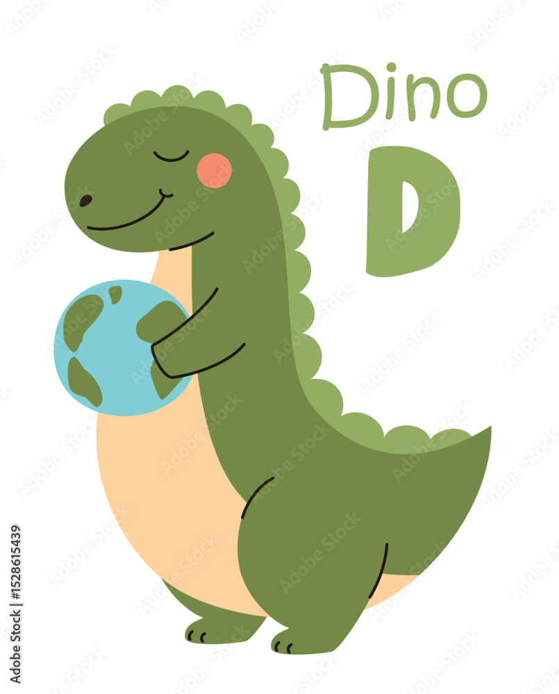 Obraz premium Cute kids alphabet. Dino and letter D. Animals and alphabet letters. Flat vector illustration.