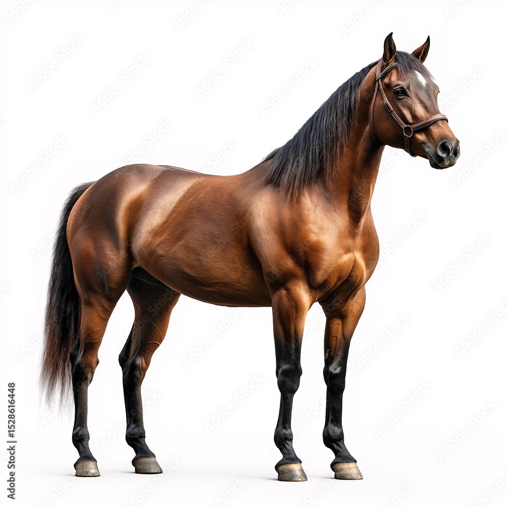 Obraz premium Majestic Brown Stallion. Majestic Horse Portrait Showcasing Equine Beauty and Strength on the Farm