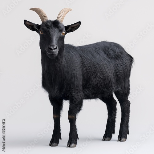 Black Male Goat Portrait in Rural Pasture Setting - Captivating Wildlife and Nature Photography for Animal Husbandry Enthusiasts