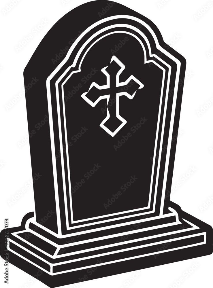 Obraz premium vector illustration of an old cemetery, tombstone illustration vector, tombstone silhouette vector icon black and white