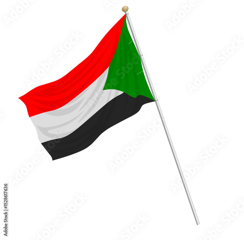 Sudan vector flag. 3D flag of wavy fabric fluttering in the wind. created using gradient mesh isolated on white background. design element from world collection, flat design.