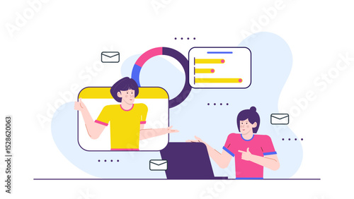 Two people in a video call, suitable for virtual meetings, remote work concepts, technology, online communication, staying connected with loved ones.