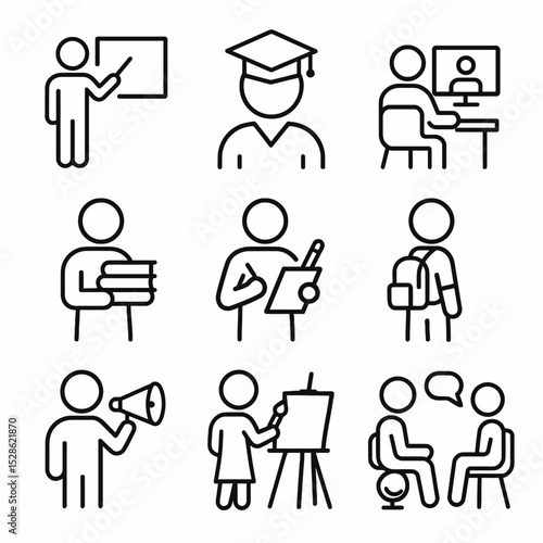 Set includes Teacher, Professor, Online Tutor, Librarian, Researcher, Student, Principal, Art Instructor, School Counselor. 