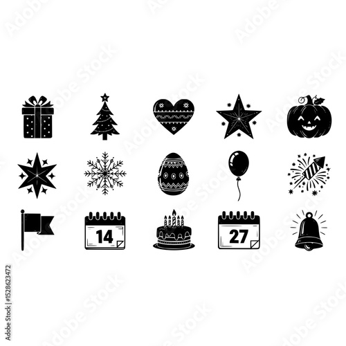 Celebration holiday event christmas birthday easter halloween party decoration festive occasion icons set