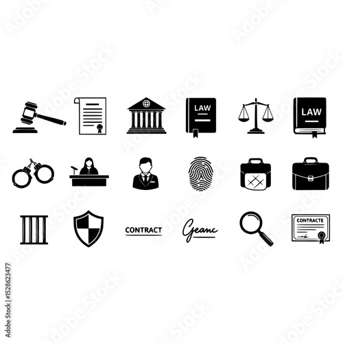 Law justice legal court gavel scales building contract judge lawyer fingerprint document briefcase