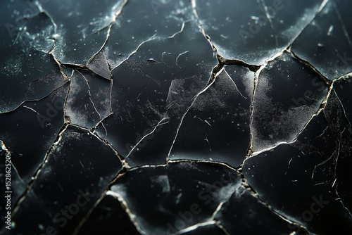 Cracked Surface and Black Texture. Abstract Pattern in Modern Artistic Expression with Geometric Shapes and Shattered Appearance