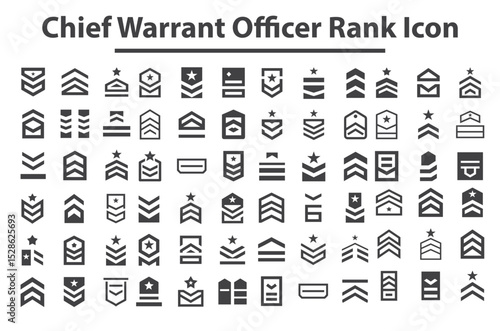 chief warrant officer rank icon. Military Badges Icons. Black Flat Design. Vector Illustration. stock illustration. Military Badges Icons. Sticker Design. Vector Illustration. stock illustration.svg