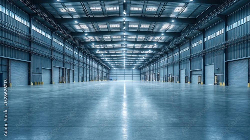 an expansive and brightly illuminated industrial warehouse interior showcasing vast open space and clean concrete flooring suitable for commercial or logistical applications an expansive and brightly illuminated industrial warehouse interior showcasing vast open space and clean concrete flooring suitable for commercial or logistical applications
