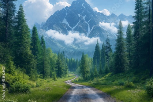Majestic Mountain Range. Nature's Serene Landscape, Hiking Trails & Scenic Views in Spring Foliage - Perfect for Photography and Nature Tourism