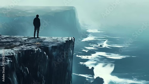 Lonely man standing over a cliff