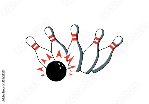 A bowling ball crashes into bowling pins surrounded by red impact lines