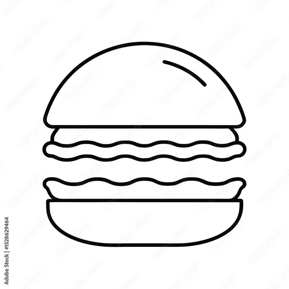 Simple line drawing of a delicious hamburger Simple line drawing of a delicious hamburger