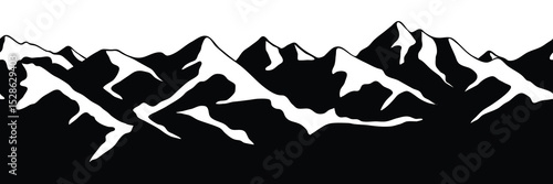 Silhouette mountain range isolated on white background, seamless border, vector design